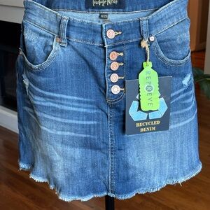 Indigo Rein Blue Denim Skirt with Gold Logo Accent